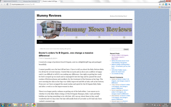 Mummy News Review of B Organic Products